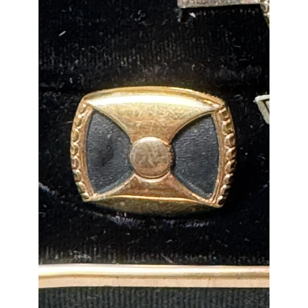 Vintage SWANK Men's Cuff Links & Tie Clip In Original‎ Box Gold tone & Black
